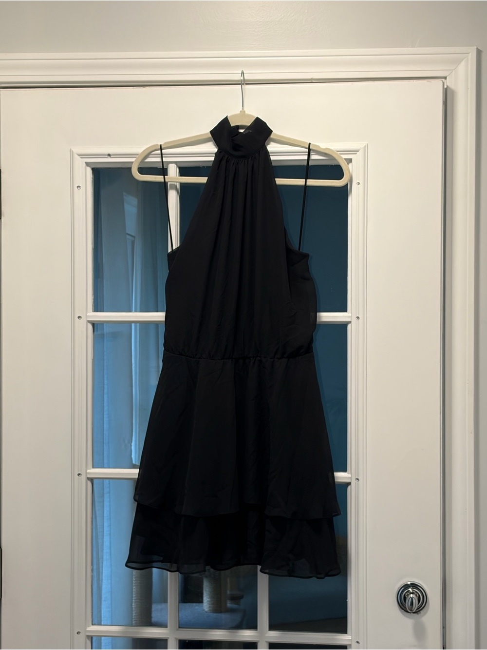 H&M Black Halter Mini Dress with Tiered Skirt